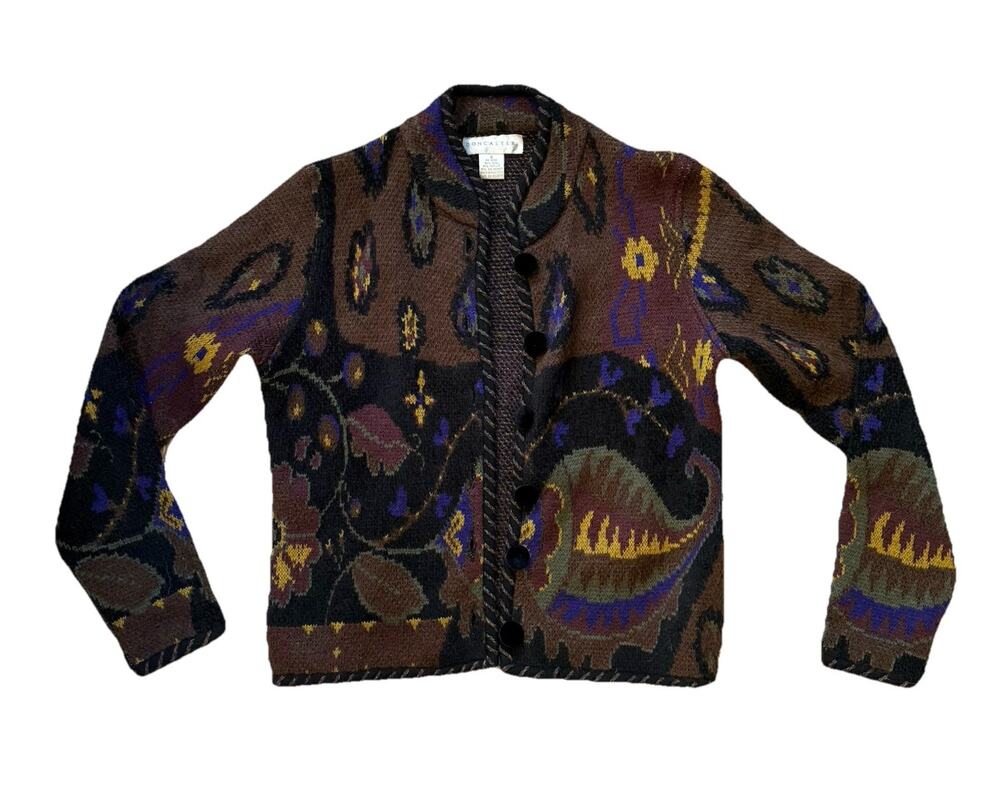 Doncaster Tapestry Cardigan Womens Small Boho Southwestern Y2K Art Knit Button